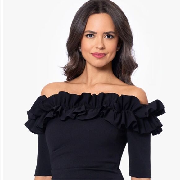 XSCAPE Women's Ruffled Off-The-Shoulder Sheath Dress Size 6 NWT - Picture 4 of 10